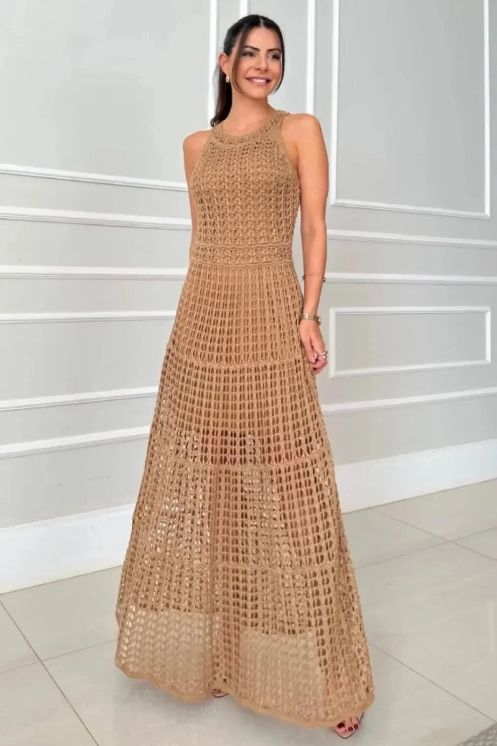 Hollowed - Out Sleeveless Maxi Dress - VILLA FASHION